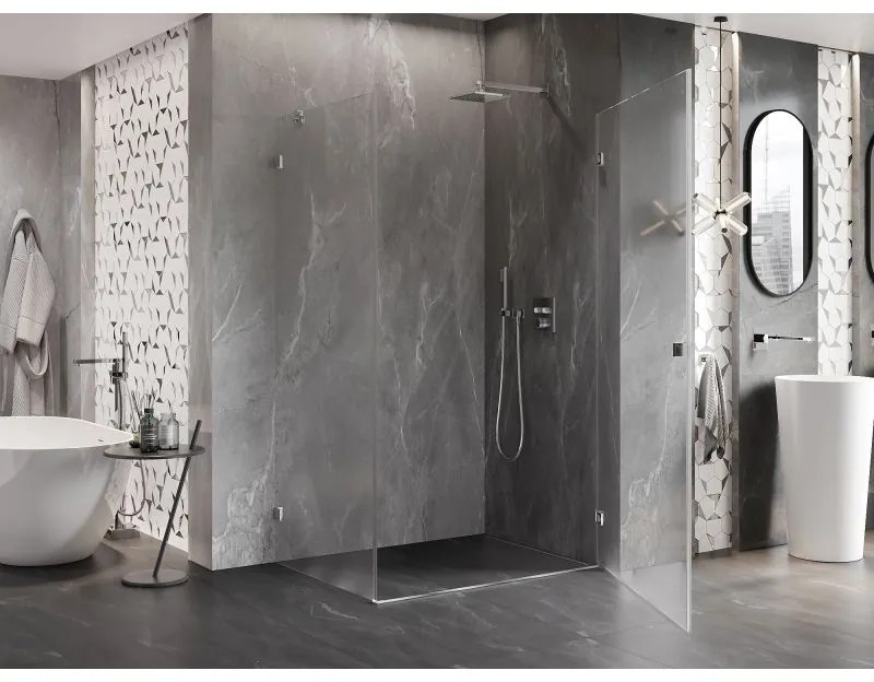 Mexen Lunar-B, pravostranný výklopný sprchový kút 85 x 80 cm, 8mm číre sklo, chrómový profil, 832-085-080-01-00-P