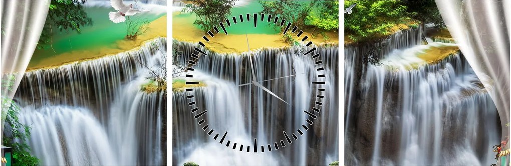 Obraz - Výhľad na kúzelné vodopády (s hodinami) (90x30 cm)