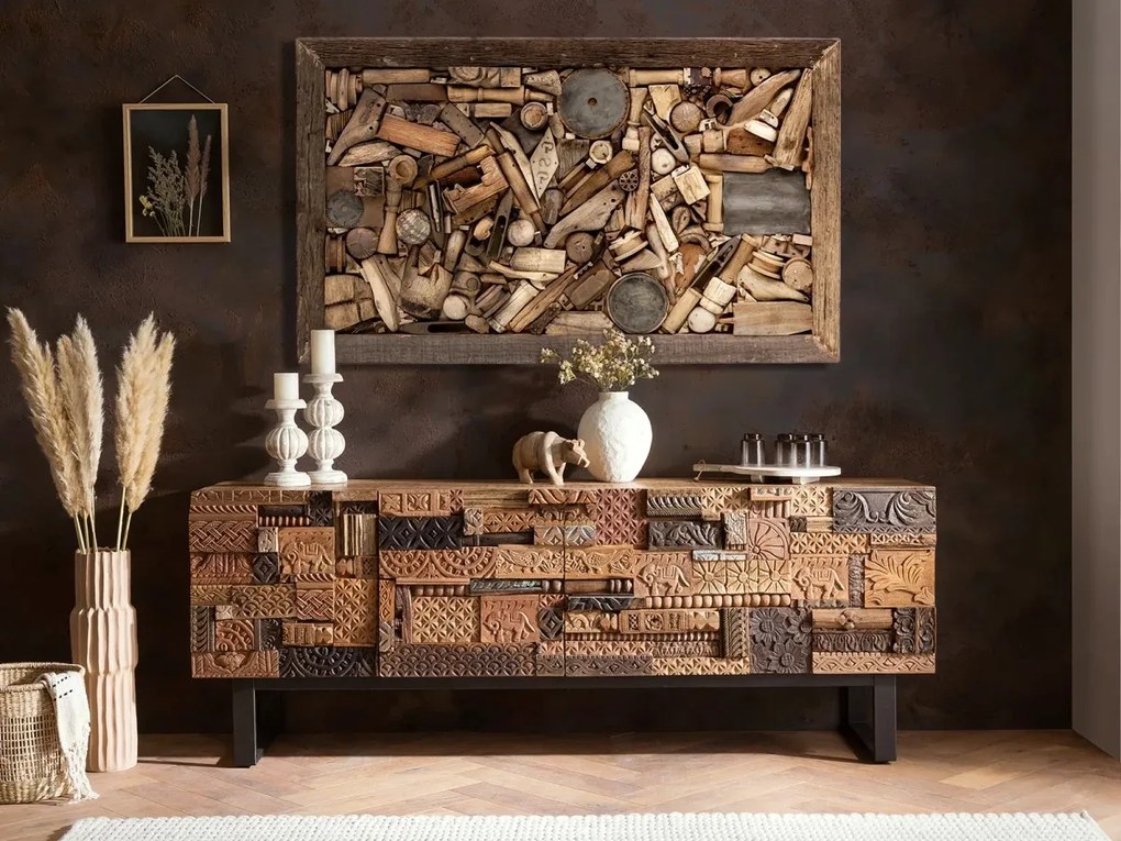 furniture-nabytek.cz - Nástenná maľba Kavali z recyklovaného tvrdého dreva, neupravená, hnedá – 150×90 cm