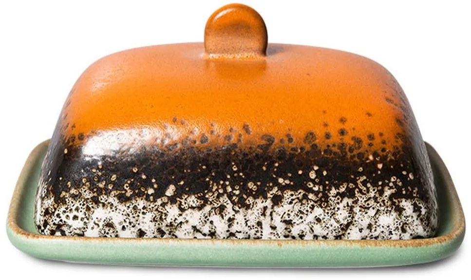 Oranžovo-hnedá keramická maslienka 70s Meteor - 15,5*12*7,5cm