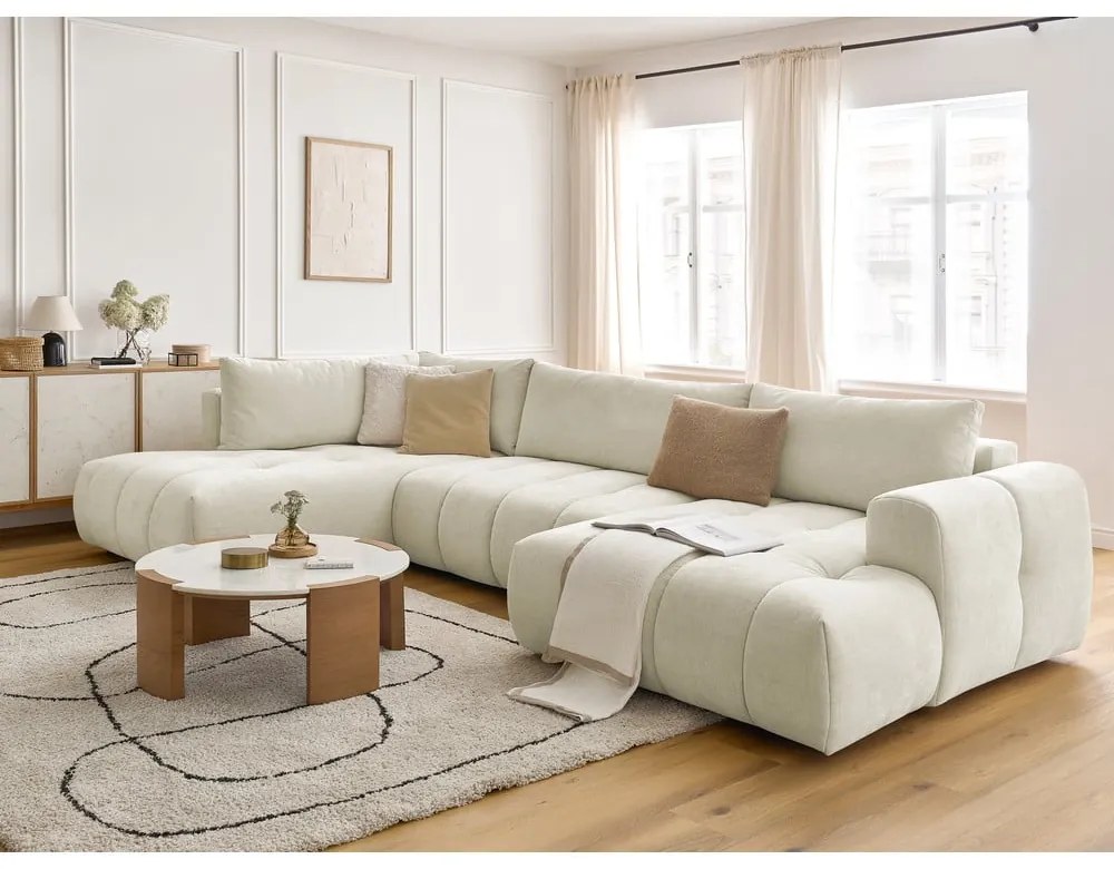 Béžová rozkladacia/s úložným priestorom rohová pohovka (ľavý roh/do tvaru "U") Fuji – Bobochic Paris