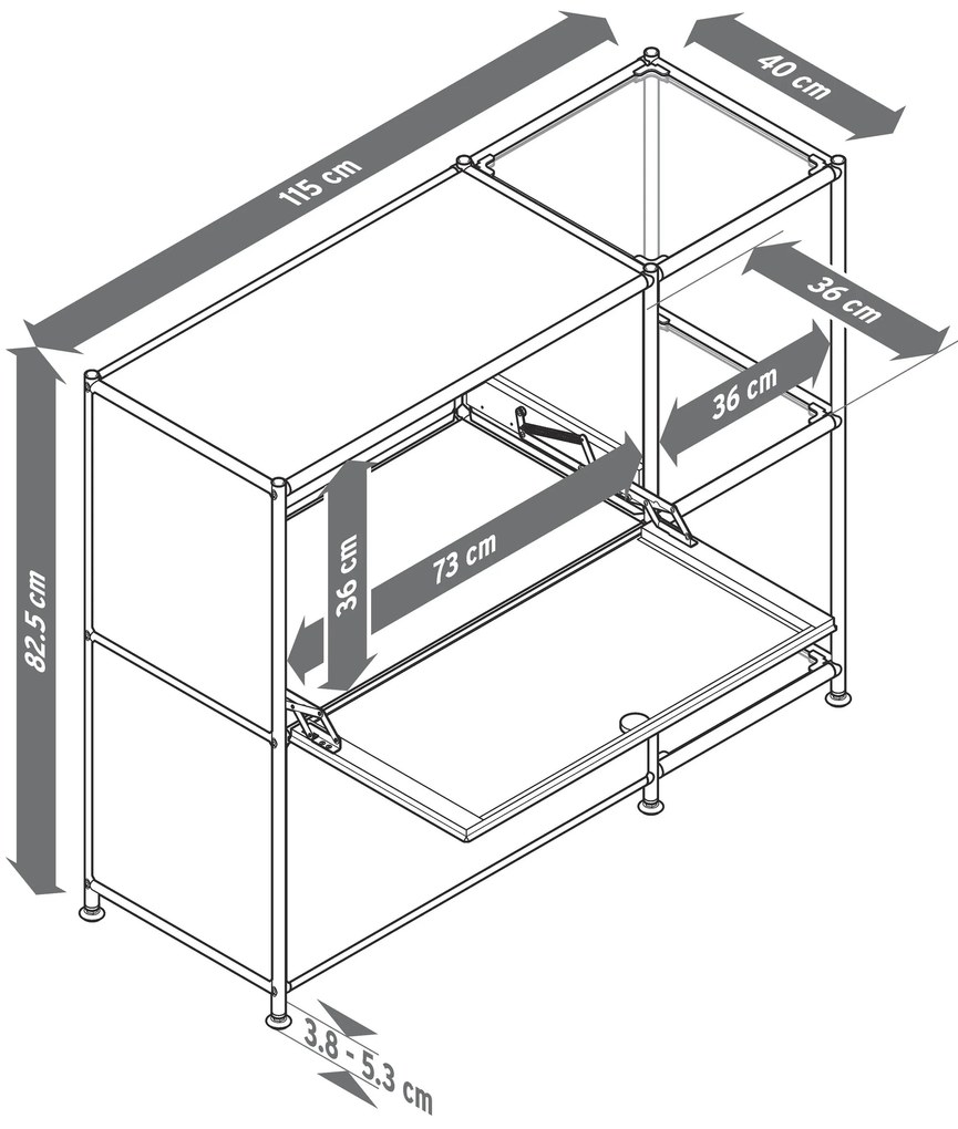 Kovová odkladacia skrinka »CN3« s 2 výklopnými priehradkami, čierna