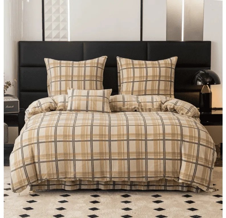Obliečky mikroplyš PLAID krémové Rozmer obliečky: 2 ks 70 x 90 cm | 200 x 220 cm
