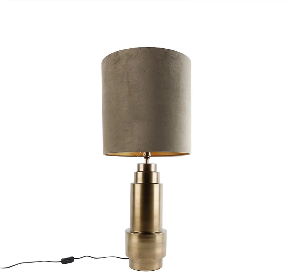 Stolná lampa bronzová s tienidlom z velúru taupe so zlatom 40 cm - Bruut