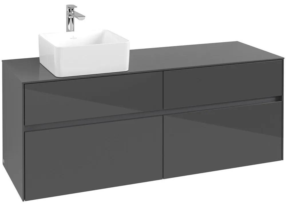 VILLEROY &amp; BOCH Collaro závesná skrinka pod umývadlo na dosku (umývadlo vľavo), 4 zásuvky, 1400 x 500 x 548 mm, Glossy Grey, C04600FP