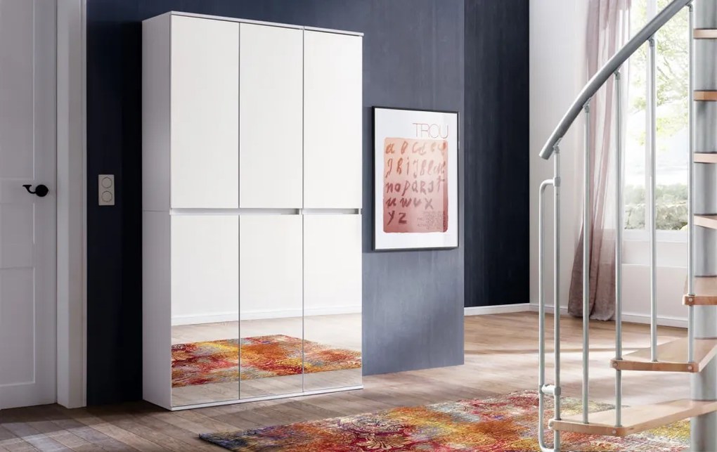 Zrkadlová viacúčelová skriňa s policami Mirror, 37 cm, biela