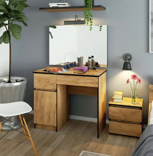 Toaletný stolík so zrkadlom CLP P-2/SL 900x600 ľavý, dub craft