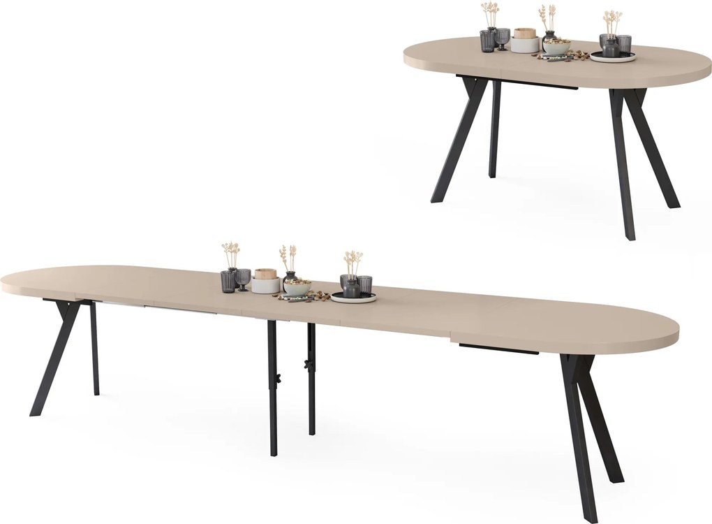 Mazzoni EXPANSO Kašmír / čierne nohy - OVÁLNY ROZKLADACÍ STÔL 160-360 cm PRE 16-18 OSÔB