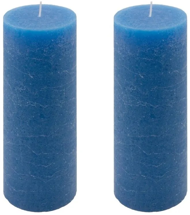Modrá parafínová sviečka rustikálna 20 cm, 90 h, sada 2 ks