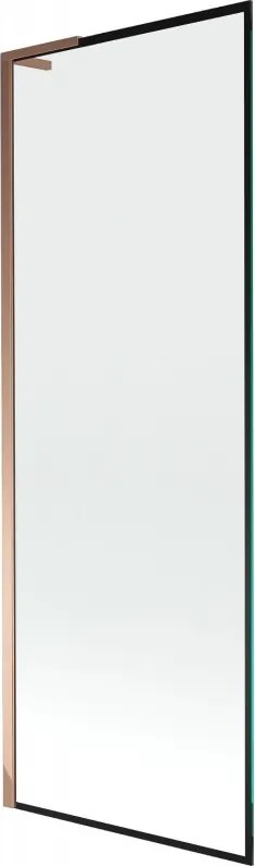 Mexen Next L, 1-krídlová vaňová zástena 70 x 150 cm, 6mm číre sklo-čierny vzor, ružové zlato profil, 895-070-000-03-70-60