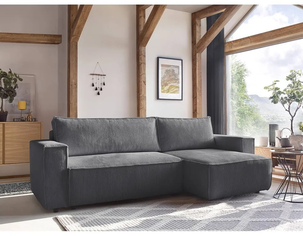 Tmavosivá menčestrová rozkladacia rohová variabilná pohovka Nihad – Bobochic Paris