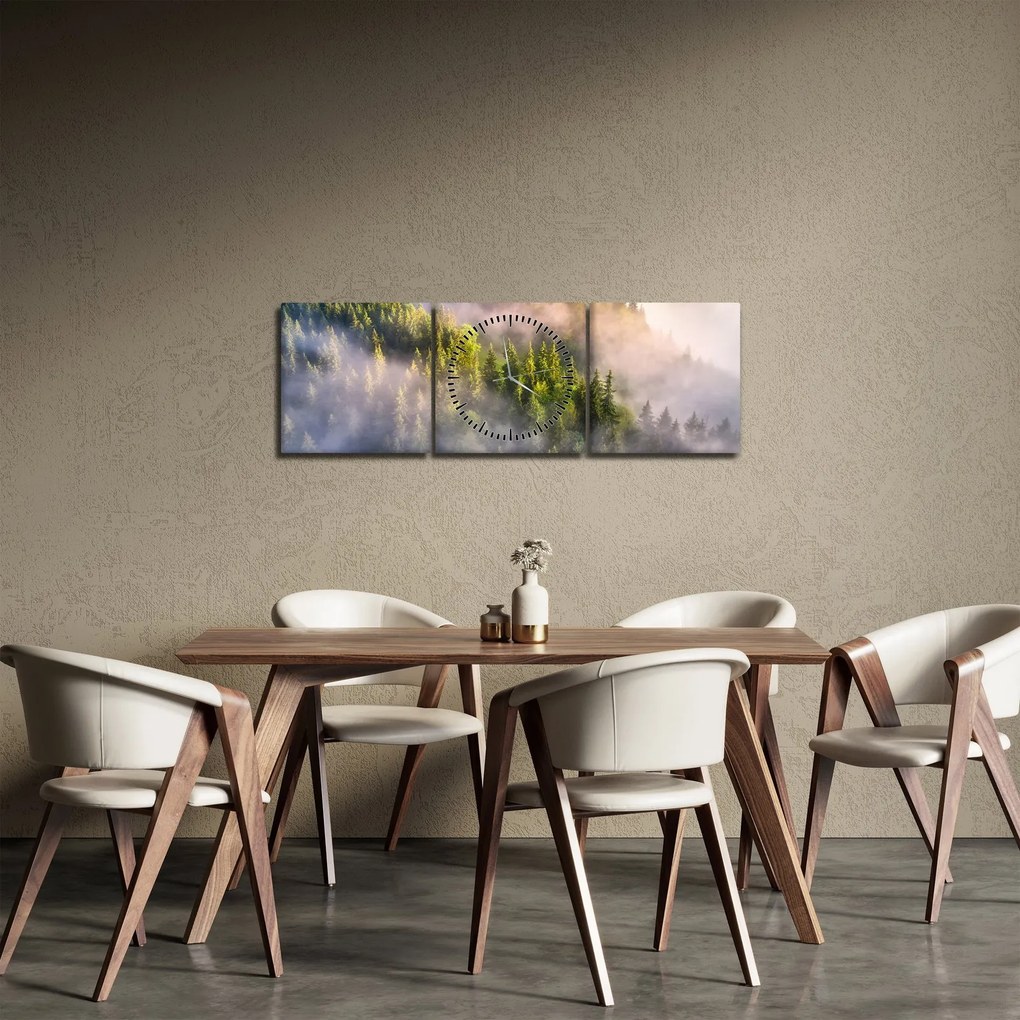 Obraz horskej krajiny (s hodinami) (90x30 cm)