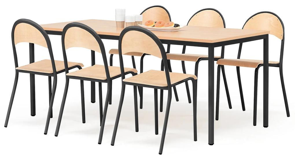 Jedálenská zostava: stôl 1800x800 mm + 6 stoličiek, buk/čierna