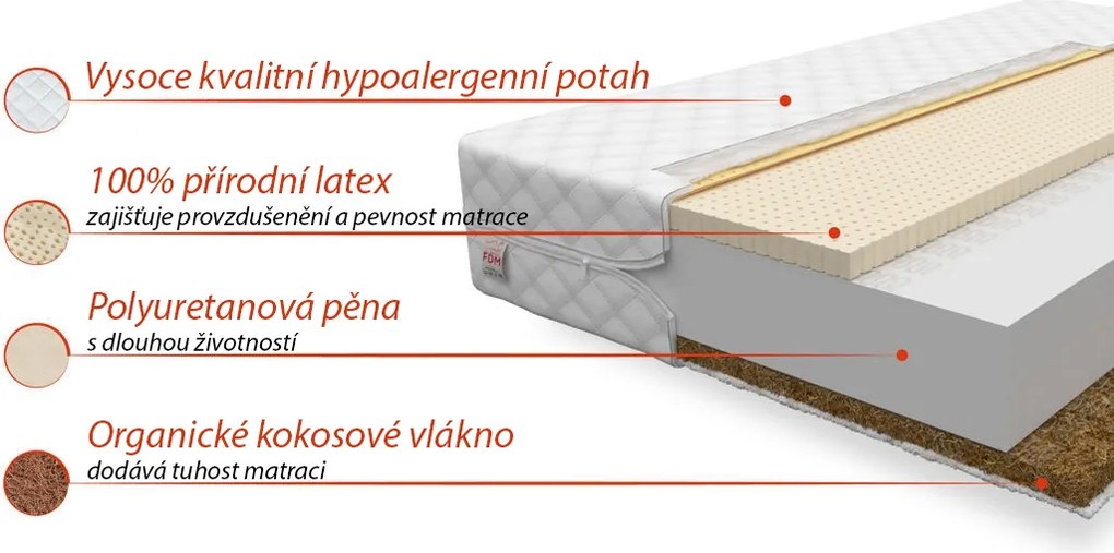 Detský matrac piena 160x70x10 cm - kokos / latex