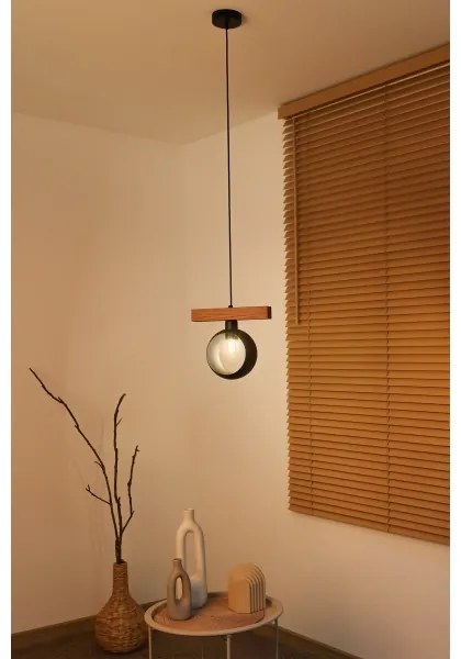 Duolla - Luster na lanku IRONLINE 1xE27/15W/230V borovica dub/čierna