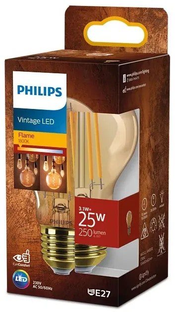 LED žiarovka E27 A60 3,1W = 25W 250lm 1800K Warm Filament Amber PHILIPS