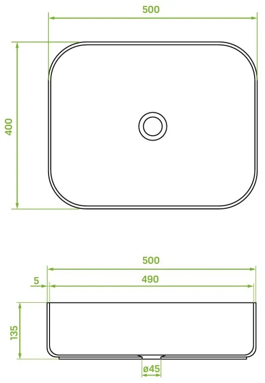 Laveo Mogami, keramické umývadlo na dosku 500x400x135mm, čierna matná, LAV-VUM_B250