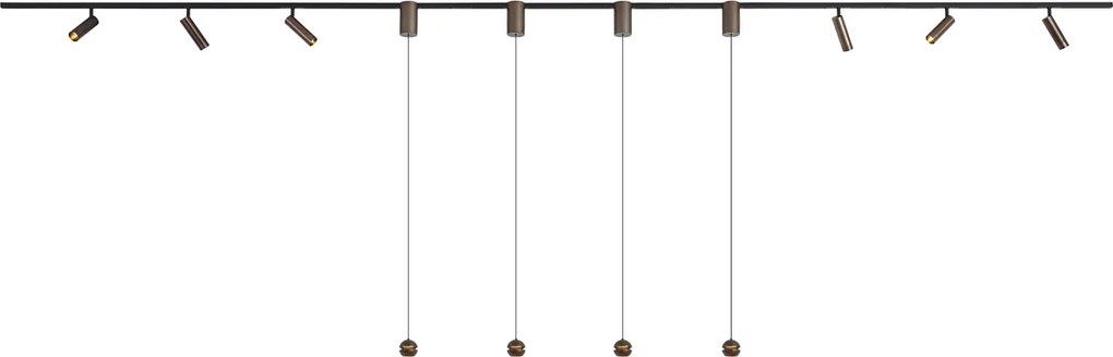 Moderný koľajnicový systém so 6 bodovými svetlami a 4 závesnými svetlami Easylift tmavý bronz 1-fázový - Slimline Uzzy Tira
