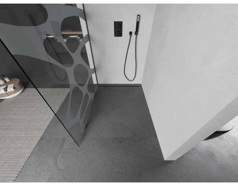 Mexen Kioto, sprchová zástena Walk-In 100 x 200 cm, 8mm číre sklo biely vzor, grafitový profil, 800-100-101-95-97