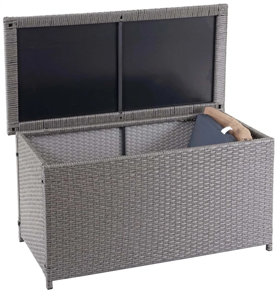 Polyratanový záhradný úložný box HWC-D88 - základná sivá, 51x115x59cm 250l