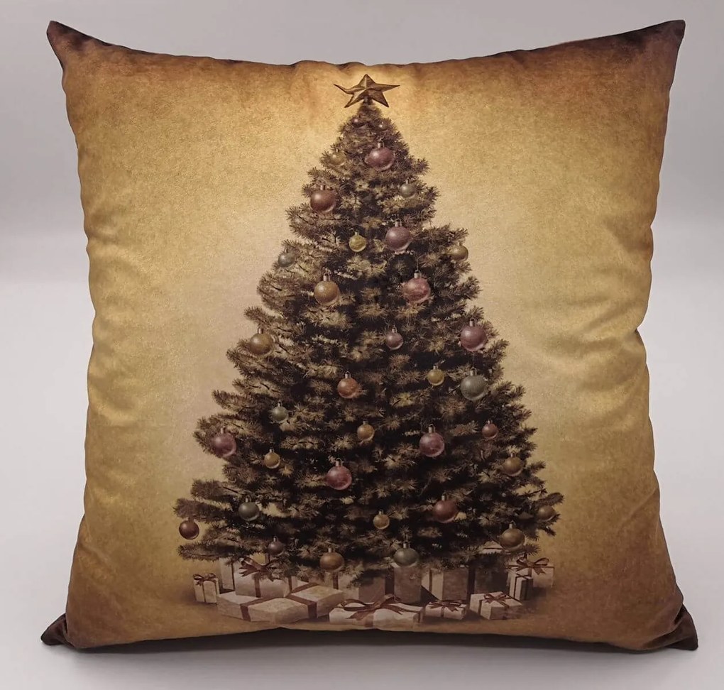 Zlatý dekoračný vankúš Vianočný stromček 45cm