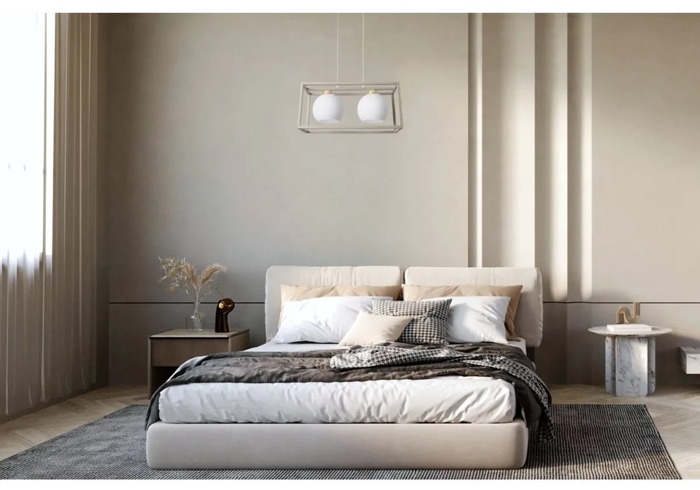 Závesné svietidlo Eliza Cage, 2x biele sklenené tienidlo v kovovom ráme