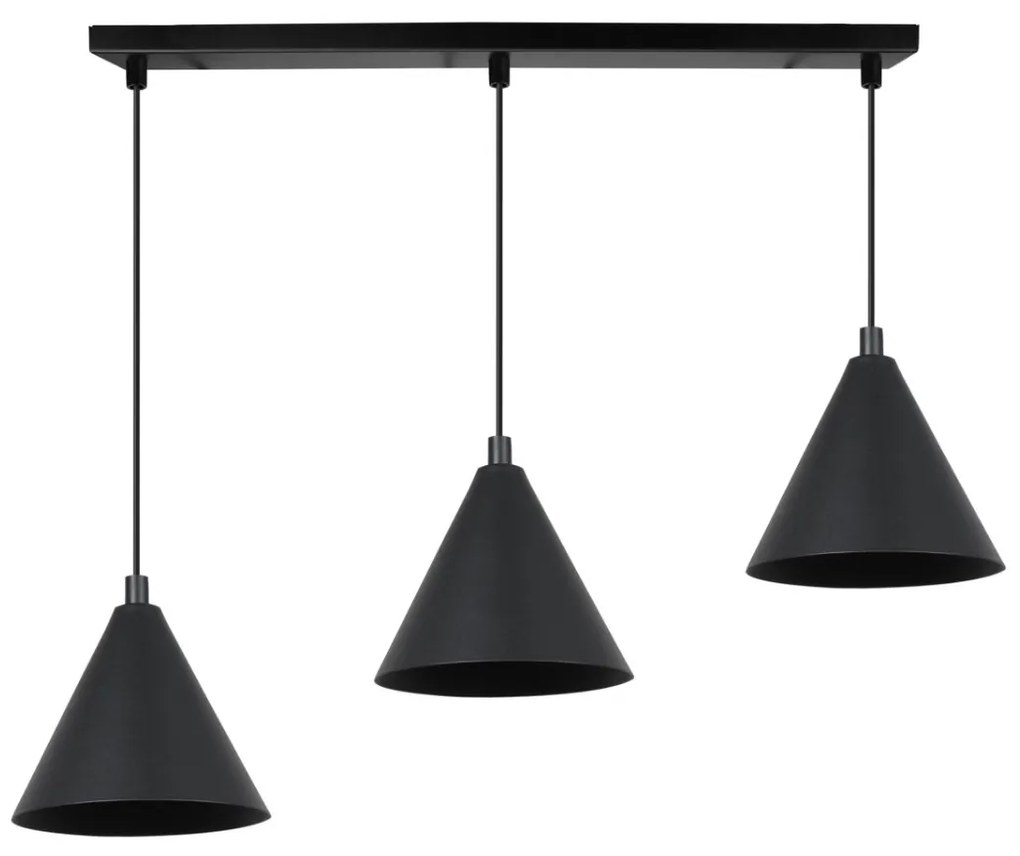 Závesné svietidlo Soho, 3x čierne kovové tienidlo, (fi 14cm)