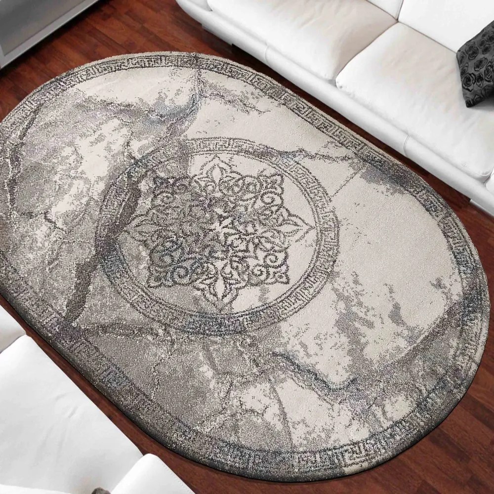 Luxusný sivý oválny koberec s originálnym vzorom Šírka: 80 cm | Dĺžka: 150 cm