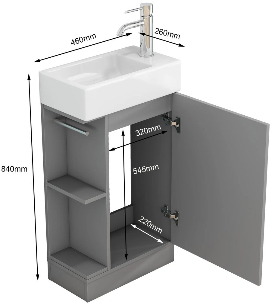 Voľne stojaca skrinka s umývadlom Houseland Ruvin 46 cm sivá