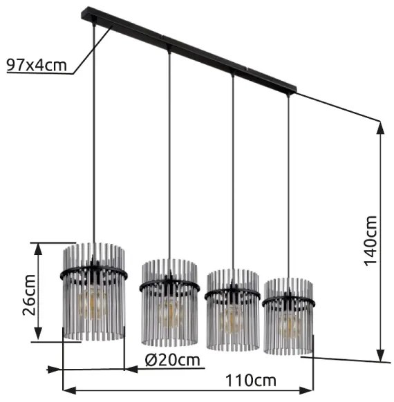 Globo 15698-4H - Luster na lanku GORLEY 4xE27/60W/230V čierna