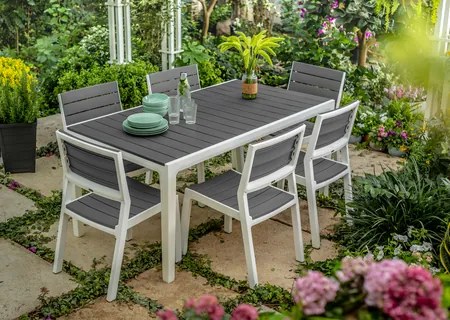 Keter Harmony set stôl + 4 stoličky biela/svetlošedá