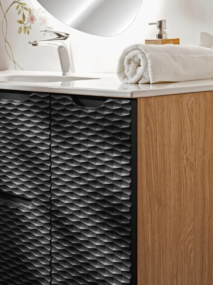 Závesná skrinka pod umývadlo Ocean s doskou 120 cm čierna/dub olejovaný