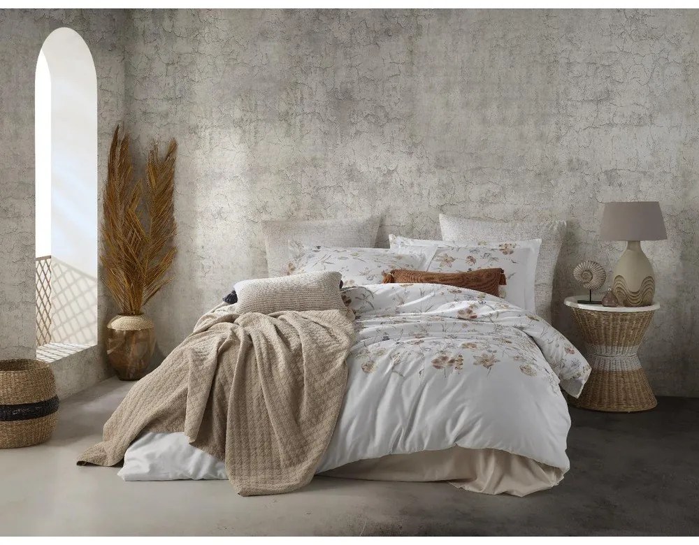 Biele obliečky na jednolôžko z bavlneného saténu 140x200 cm Ivory Garden Floral – Mila Home Luxury