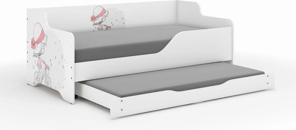 Wooden Toys Detská posteľ LILU 160x80 DIEVČATKO NA BICYKLI s funkciou spania (1)