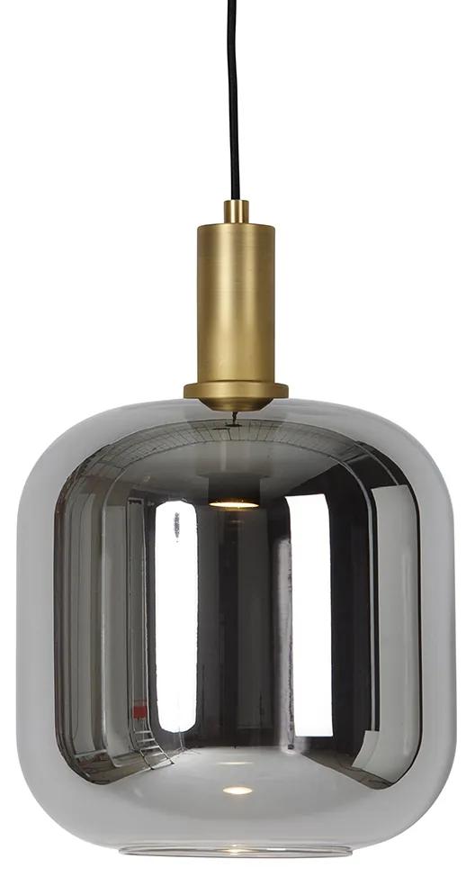 Závesná lampa čierna so zlatým a dymovým sklom vrátane PUCC - Zuzanna