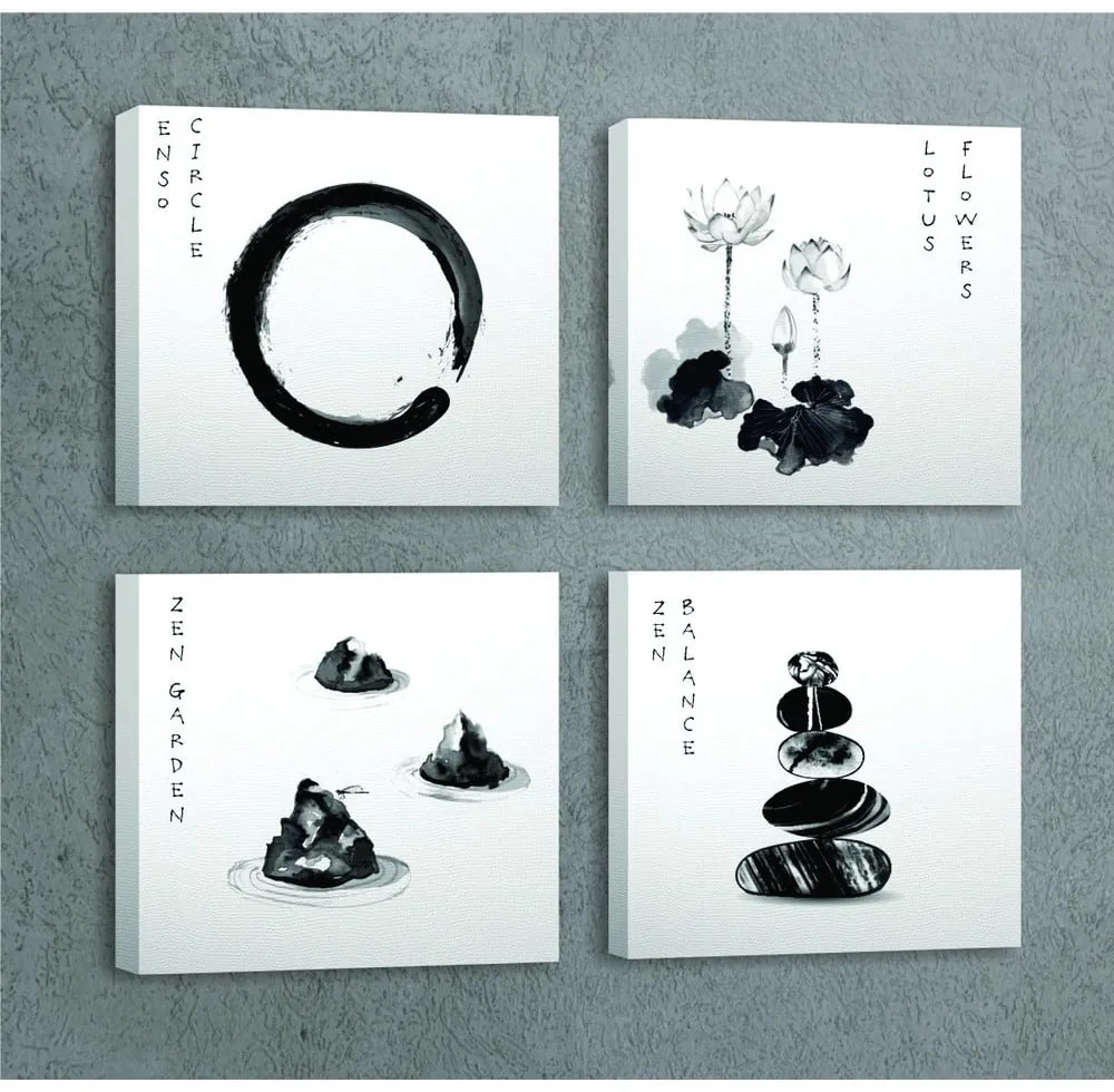 Obrazy v súprave 4 ks 30x30 cm Japanese Zen – Wallity