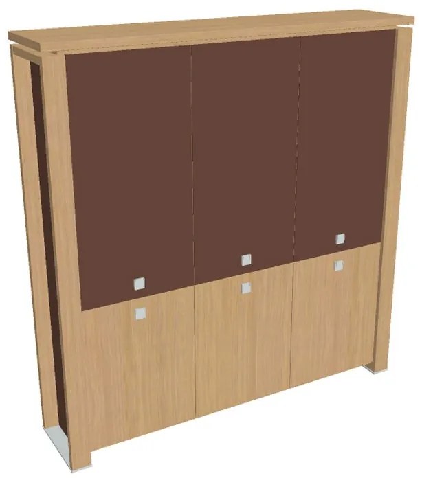 Vysoká skriňa Verno+ S 200 x 46 x 210 cm, kombinované dvere, dub svetlý / hnedá