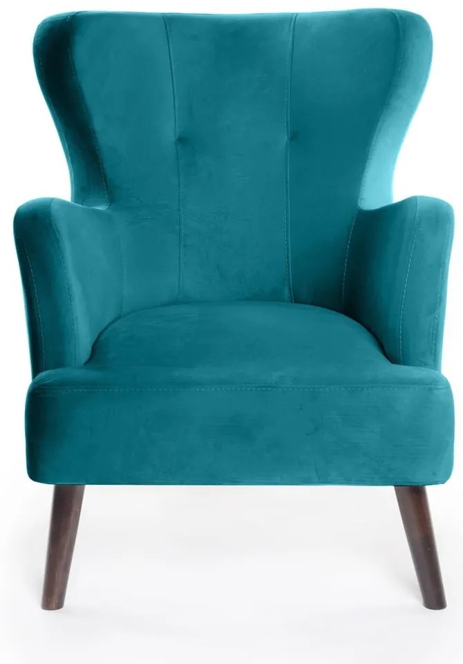 Tyrkysové zamatové kreslo ušiak Noemye – Bonami Selection