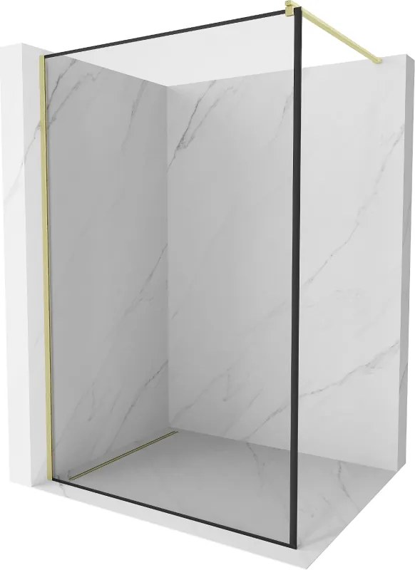 Mexen Kioto, sprchová zástena Walk-In 110 x 200 cm, 8mm číre sklo čierny vzor, zlatý matný profil, 800-110-101-55-70