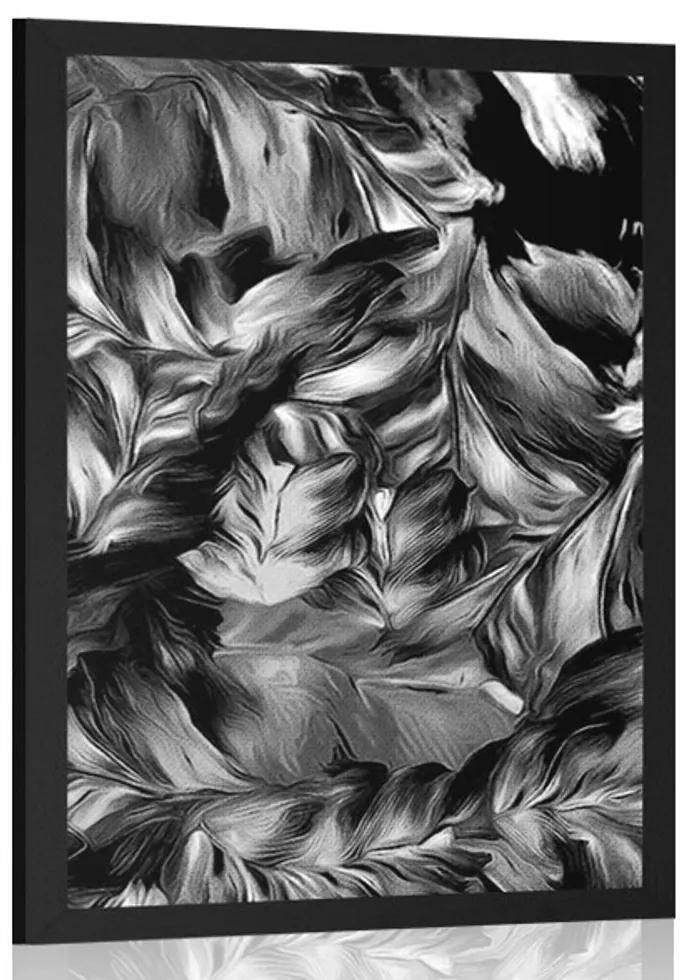 Plagát retro ťahy kvetov v čiernobielom prevedení - 30x45 black