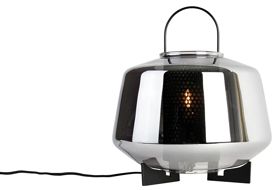 Art Deco stolná lampa čierna s dymovým sklom 30 cm - Kevin