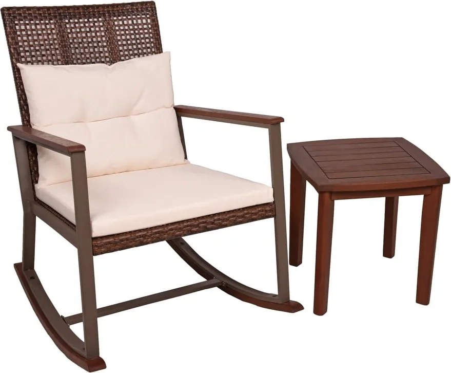 Tmavohnedé drevené hojdacie kreslo so stolíkom Sinaloa – Garden Pleasure