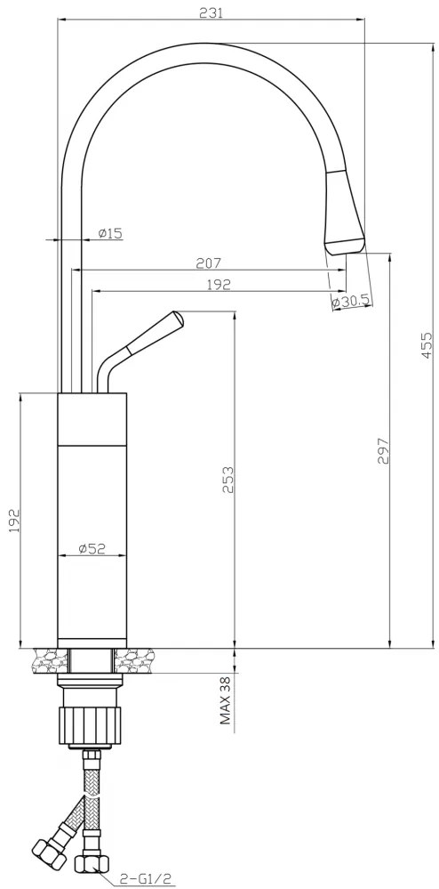 Invena Stone, vysoká umývadlová batéria h-455, čierna-zlatá, INV-BU-03-W17-V