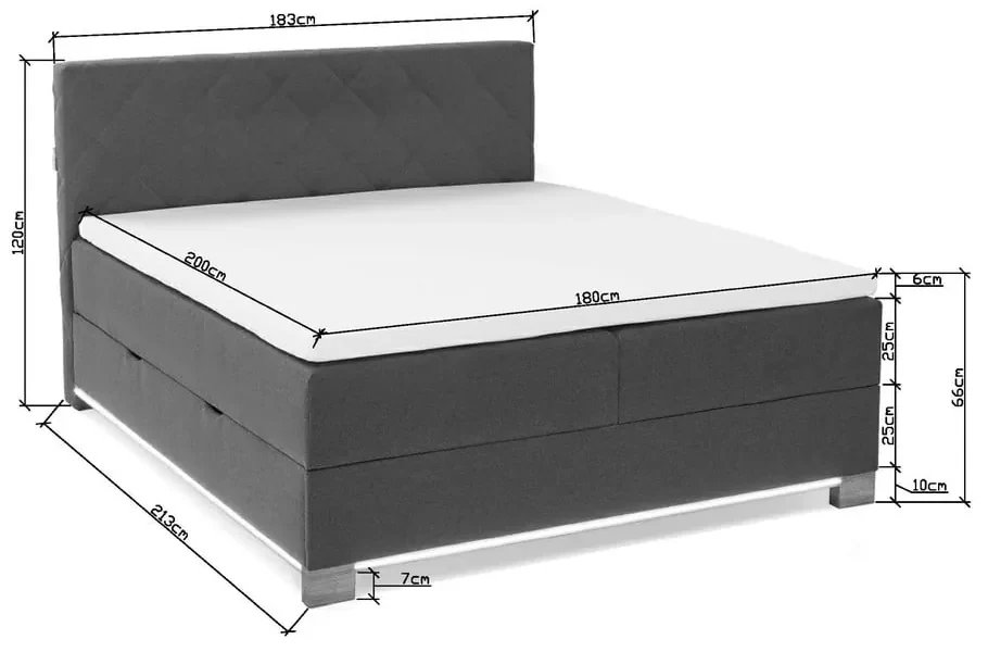 Sivá boxspring posteľ s úložným priestorom 180x200 cm Messina – Meise Möbel