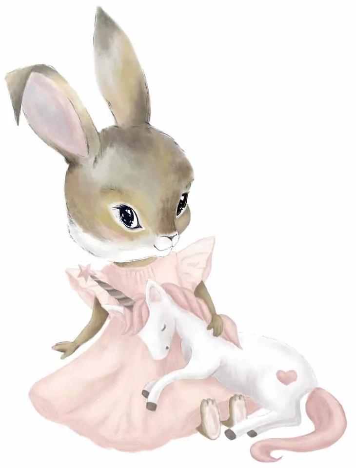 Gario Detská nálepka na stenu Zajačik s jednorožcom Rozmery: 120 x 90 cm