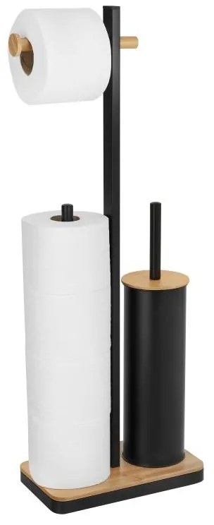 Erga Yami, držiak toaletného papiera s WC kefou a zásobníkom na papier, čierna-hnedá, ERG-YKA-P.YAMI-BLK