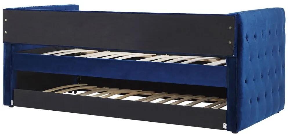 Výsuvná posteľ v modrom zamate 90 x 200 cm GASSIN Beliani