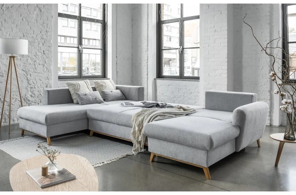 Svetlosivá rozkladacia pohovka do "U" Miuform Scandic Lagom, ľavý roh