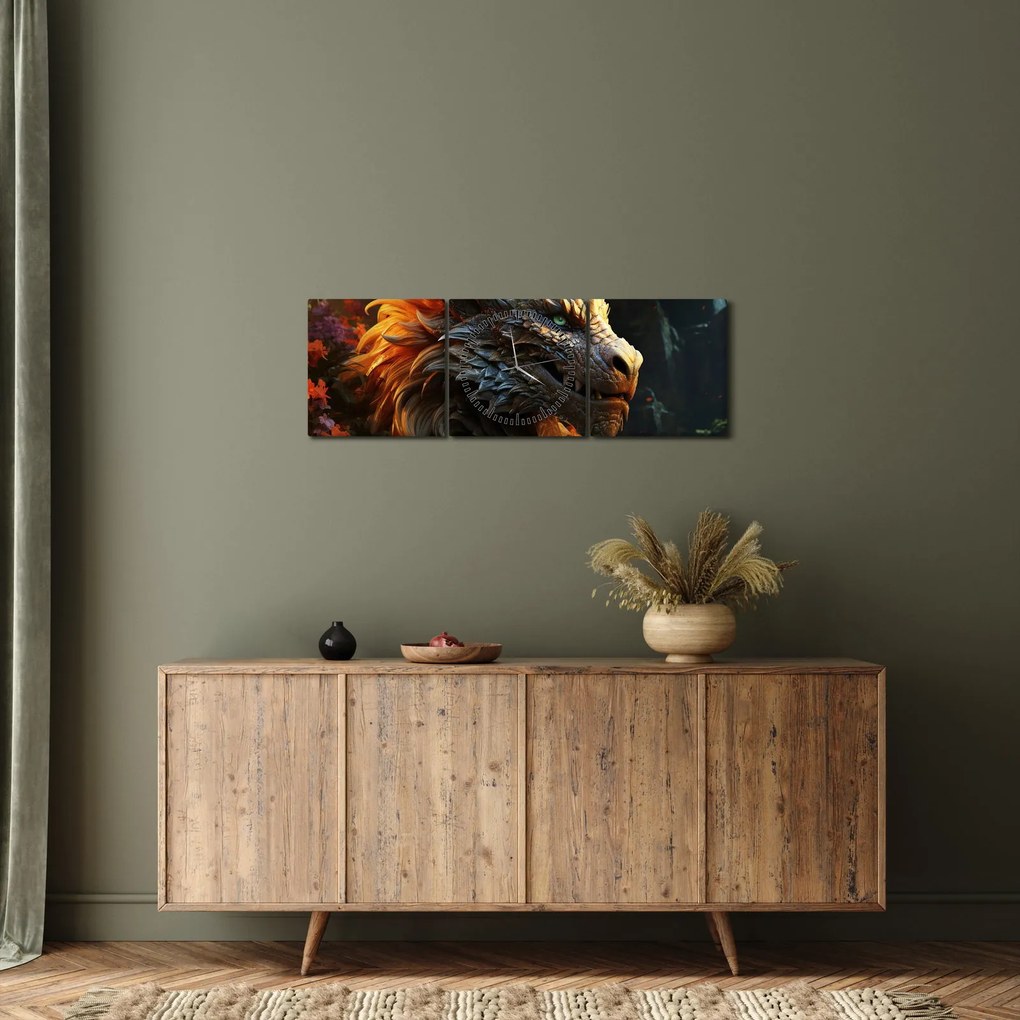 Obraz - Drak (s hodinami) (90x30 cm)