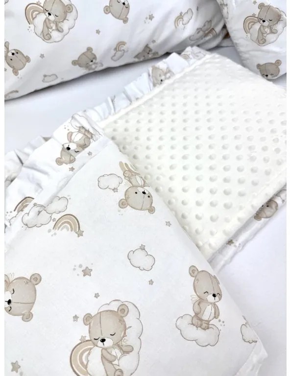 INTERMEDIC SK Mantinel do postieľky s volánikom Teddy / minky krémová – 180x30 cm